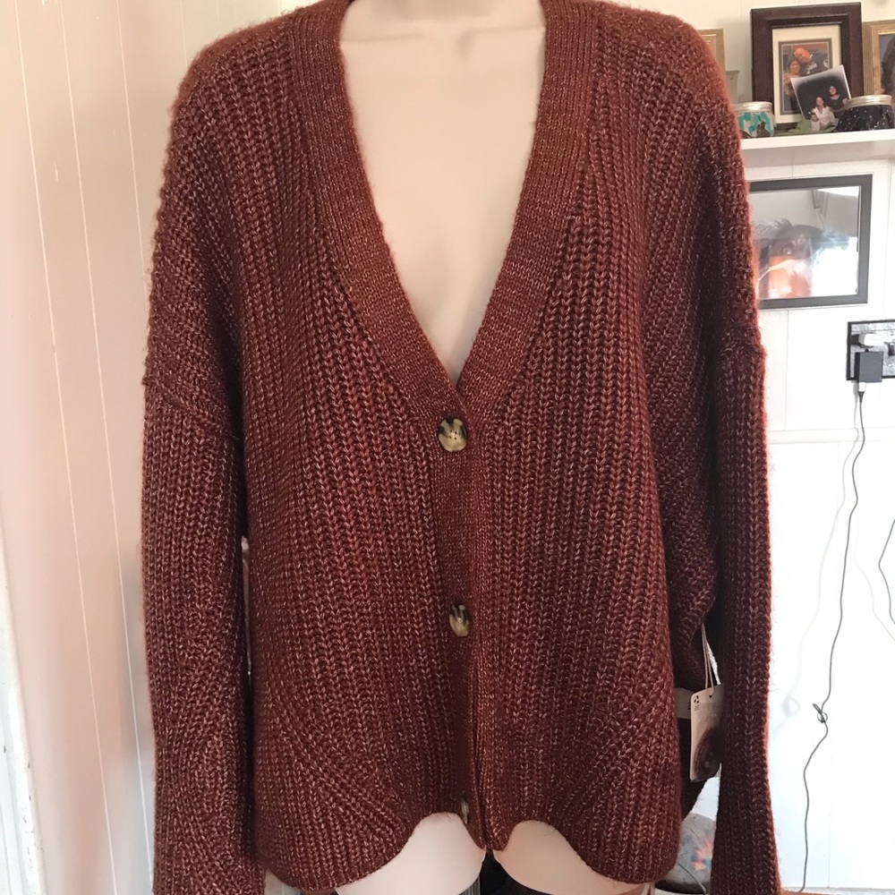 a.n.a Brown Knitted “V” Neckline Sweatshirt Coat